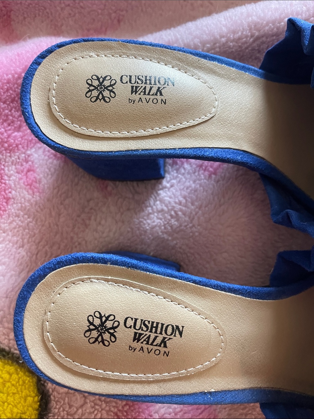 Avon Blue Ruffle Block Heel Mules - Picture 2 of 6